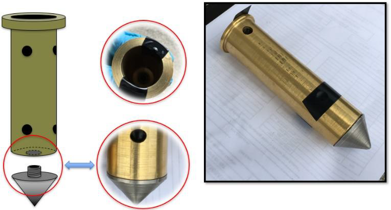 Sampling chamber device schematic and photograph